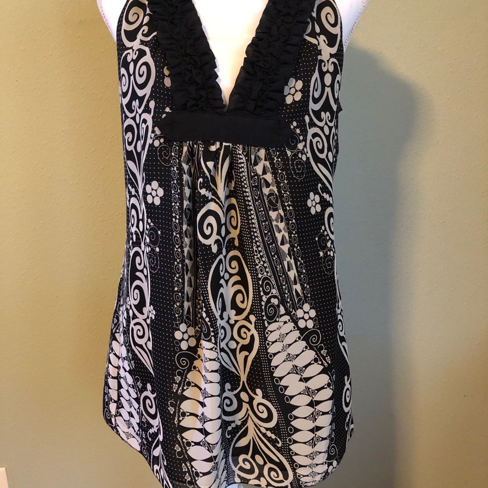 Max Studio Black & White Top Deep V Neckline
